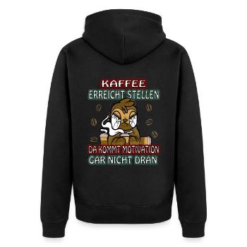Kaffee erreicht Stellen Motivation müde Faultier - Unisex Premium Bio Zip Hoodie - Schwarz - Hinten - Nico (187cm)