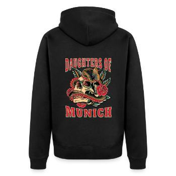 München Power-Frau daughters of München - Unisex Premium Bio Zip Hoodie - Schwarz - Hinten - Nico (187cm)