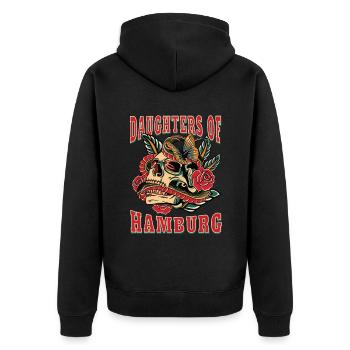 Hamburg Power-Frau daughters of Hamburg - Unisex Premium Bio Zip Hoodie - Schwarz - Hinten - Nico (187cm)