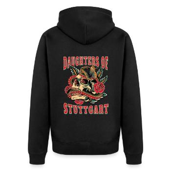 Stuttgart Power-Frau daughters of Stuttgart - Unisex Premium Bio Zip Hoodie - Schwarz - Hinten - Nico (187cm)