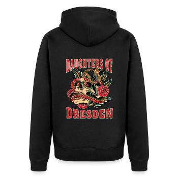 Dresden Power-Frau daughters of Dresden Blumen - Unisex Premium Bio Zip Hoodie - Schwarz - Hinten - Nico (187cm)