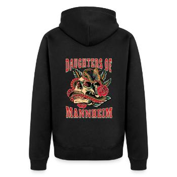 Mannheim Power-Frau daughters of Mannheim - Unisex Premium Bio Zip Hoodie - Schwarz - Hinten - Nico (187cm)
