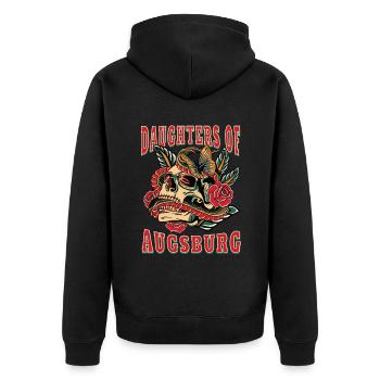 Augsburg Power-Frau daughters of Augsburg Retro - Unisex Premium Bio Zip Hoodie - Schwarz - Hinten - Nico (187cm)