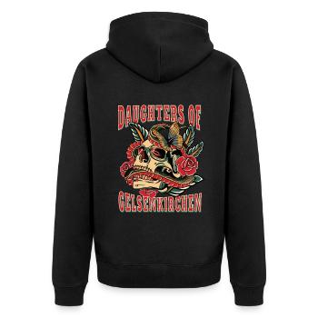 Gelsenkirchen Power-Frau daughters of - Unisex Premium Bio Zip Hoodie - Schwarz - Hinten - Nico (187cm)