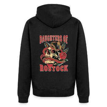 Rostock Power-Frau daughters of Rostock - Unisex Premium Bio Zip Hoodie - Schwarz - Hinten - Nico (187cm)