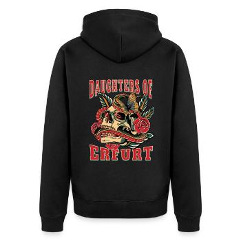 Erfurt Power-Frau daughters of Erfurt Retro - Unisex Premium Bio Zip Hoodie - Schwarz - Hinten - Nico (187cm)