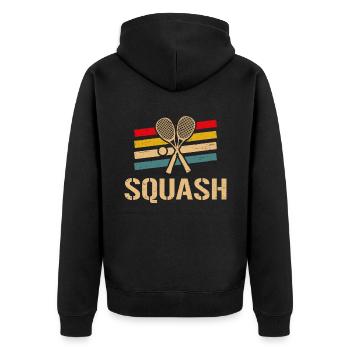Retro Squash Play Serve Racket Spieler - Unisex Premium Bio Zip Hoodie - Schwarz - Hinten - Nico (187cm)