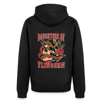 Düsseldorf daughters of Flingern - Unisex Premium Bio Zip Hoodie - Schwarz - Hinten - Nico (187cm)