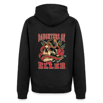 Düsseldorf daughters of Eller - Unisex Premium Bio Zip Hoodie - Schwarz - Hinten - Nico (187cm)