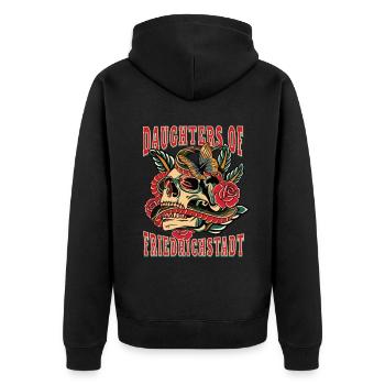 Düsseldorf daughters of Friedrichstadt - Unisex Premium Bio Zip Hoodie - Schwarz - Hinten - Nico (187cm)
