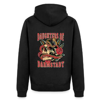 Darmstadt Power-Frau daughters of Darmstadt - Unisex Premium Bio Zip Hoodie - Schwarz - Hinten - Nico (187cm)