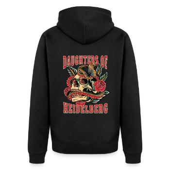 Heidelberg Power-Frau daughters of Heidelberg - Unisex Premium Bio Zip Hoodie - Schwarz - Hinten - Nico (187cm)