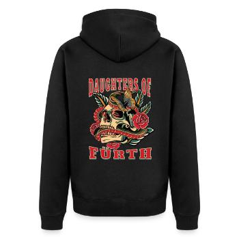 Fürth Power-Frau daughters of Fürth Retro - Unisex Premium Bio Zip Hoodie - Schwarz - Hinten - Nico (187cm)