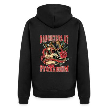Pforzheim Power-Frau daughters of Pforzheim Retro - Unisex Premium Bio Zip Hoodie - Schwarz - Hinten - Nico (187cm)