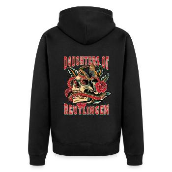 Reutlingen Power-Frau daughters of Reutlingen - Unisex Premium Bio Zip Hoodie - Schwarz - Hinten - Nico (187cm)