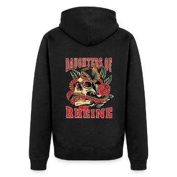 Rheine Frau Geschenk daughters of Rheine Frauen - Unisex Premium Bio Zip Hoodie - Schwarz - Hinten - Nico (187cm)