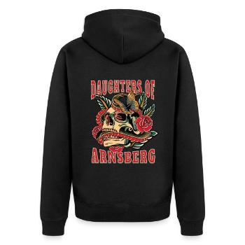 Arnsberg Frau Geschenk daughters of Arnsberg - Unisex Premium Bio Zip Hoodie - Schwarz - Hinten - Nico (187cm)