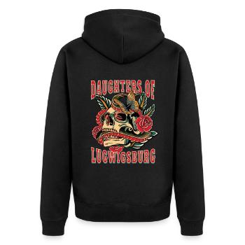 Ludwigsburg Frau Geschenk daughters of Ludwigsburg - Unisex Premium Bio Zip Hoodie - Schwarz - Hinten - Nico (187cm)