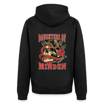 Minden Frau Geschenk daughters of Minden Frauen - Unisex Premium Bio Zip Hoodie - Schwarz - Hinten - Nico (187cm)