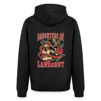 Landshut Frau Geschenk daughters of Landshut - Unisex Premium Bio Zip Hoodie - Schwarz - Hinten - Nico (187cm)