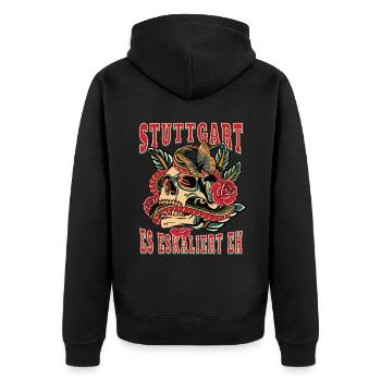 Stuttgart Frau Geschenk es eskaliert eh Stuttgart - Unisex Premium Bio Zip Hoodie - Schwarz - Hinten - Nico (187cm)