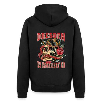 Dresden Frau Geschenk es eskaliert eh Frauen - Unisex Premium Bio Zip Hoodie - Schwarz - Hinten - Nico (187cm)