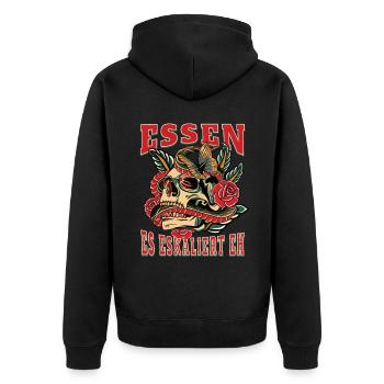 Essen Frau Geschenk es eskaliert eh Essen Frauen - Unisex Premium Bio Zip Hoodie - Schwarz - Hinten - Nico (187cm)