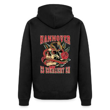 Hannover Frau Geschenk es eskaliert eh Frauen - Unisex Premium Bio Zip Hoodie - Schwarz - Hinten - Nico (187cm)