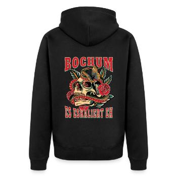 Bochum Frau Geschenk es eskaliert eh Bochum Frauen - Unisex Premium Bio Zip Hoodie - Schwarz - Hinten - Nico (187cm)
