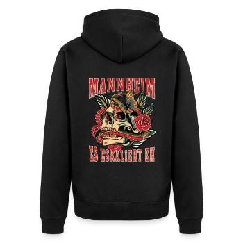 Mannheim Frau Geschenk es eskaliert eh Frauen - Unisex Premium Bio Zip Hoodie - Schwarz - Hinten - Nico (187cm)
