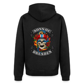 Dresden Biker Gift sons of Dresden - Unisex Premium Organic Zip Hoodie - black - Back - Nico (187cm)