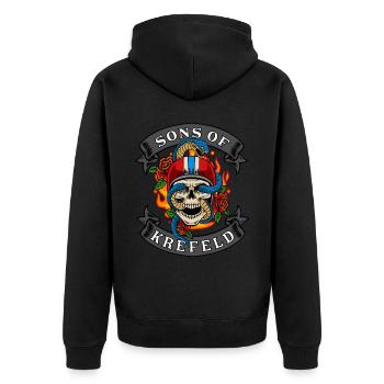 Krefeld Biker Geschenk sons of Krefeld - Unisex Premium Bio Zip Hoodie - Schwarz - Hinten - Nico (187cm)