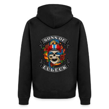 Lübeck Biker Gift sons of Lübeck - Unisex Premium Organic Zip Hoodie - black - Back - Nico (187cm)