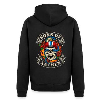 Aachen Biker Gift sons of Aachen - Unisex Premium Organic Zip Hoodie - black - Back - Nico (187cm)