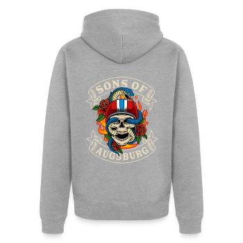 Augsburg Biker Geschenk fils d’Augsbourg - Veste à capuche bio Premium Unisexe - gris chiné - Dos - Nico (187cm)