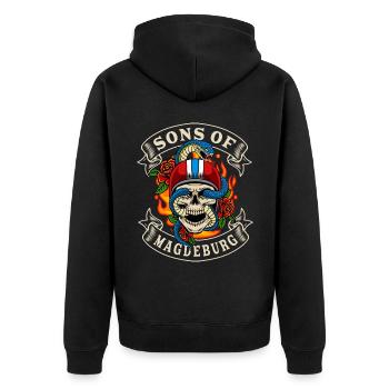Magdeburg Biker Geschenk fils de Magdebourg - Veste à capuche bio Premium Unisexe - noir - Dos - Nico (187cm)