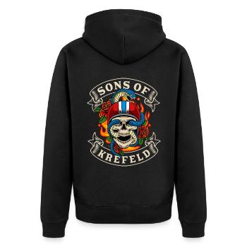 Krefeld Biker Geschenk sons of Krefeld - Unisex Premium Bio Zip Hoodie - Schwarz - Hinten - Nico (187cm)