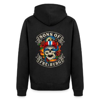 Freiburg Biker Gift sons of Freiburg - Unisex Premium Organic Zip Hoodie - black - Back - Nico (187cm)