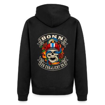 Bonn biker gift it escalates anyway Bonn - Unisex Premium Organic Zip Hoodie - black - Back - Nico (187cm)