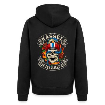 Kassel cadeau de motard ça escalate de toute façon Kassel - Veste à capuche bio Premium Unisexe - noir - Dos - Nico (187cm)