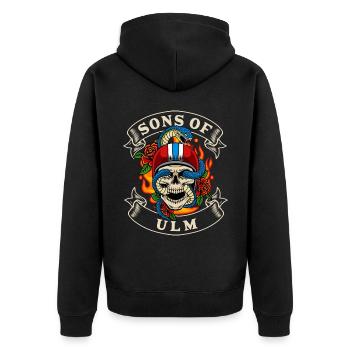 Ulm Biker Geschenk fils d’Ulm Heimat - Veste à capuche bio Premium Unisexe - noir - Dos - Nico (187cm)