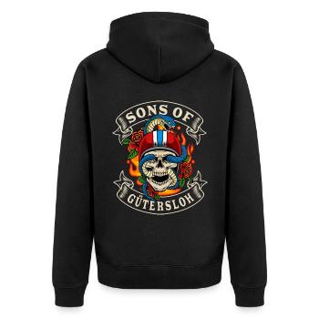 Gütersloh Biker Geschenk sons of Gütersloh Heimat - Unisex Premium Organic Zip Hoodie - black - Back - Nico (187cm)
