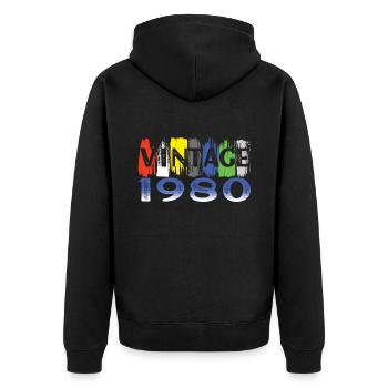 Vintage 1980 Retro Bitrthday Limited Edition - Unisex Premium Organic Zip Hoodie - black - Back - Nico (187cm)
