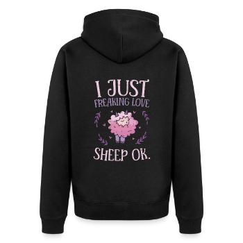 Ich liebe nur verdammt noch mal Schafe ok - Unisex Premium Bio Zip Hoodie - Schwarz - Hinten - Nico (187cm)