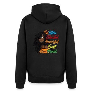 Latina Gebildet, Mächtig, Fuerte, Stolz - Unisex Premium Bio Zip Hoodie - Schwarz - Hinten - Nico (187cm)