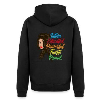 Latina Gebildet, Mächtig, Fuerte, Stolz - Unisex Premium Bio Zip Hoodie - Schwarz - Hinten - Nico (187cm)