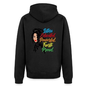 Latina Gebildet, Mächtig, Fuerte, Stolz - Unisex Premium Bio Zip Hoodie - Schwarz - Hinten - Nico (187cm)
