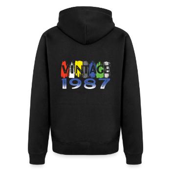 Vintage 1987 Retro Bitrthday Limited Edition - Unisex Premium Organic Zip Hoodie - black - Back - Nico (187cm)