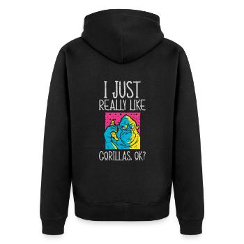 I Just Really Like Gorillas Ok - Unisex Premium Organic Zip Hoodie - black - Back - Nico (187cm)