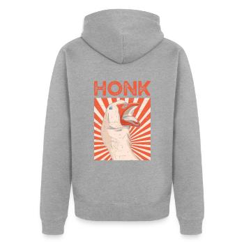 Honk Gans Farm Ei Vogeljäger - Unisex Premium Bio Zip Hoodie - Grau meliert - Hinten - Nico (187cm)
